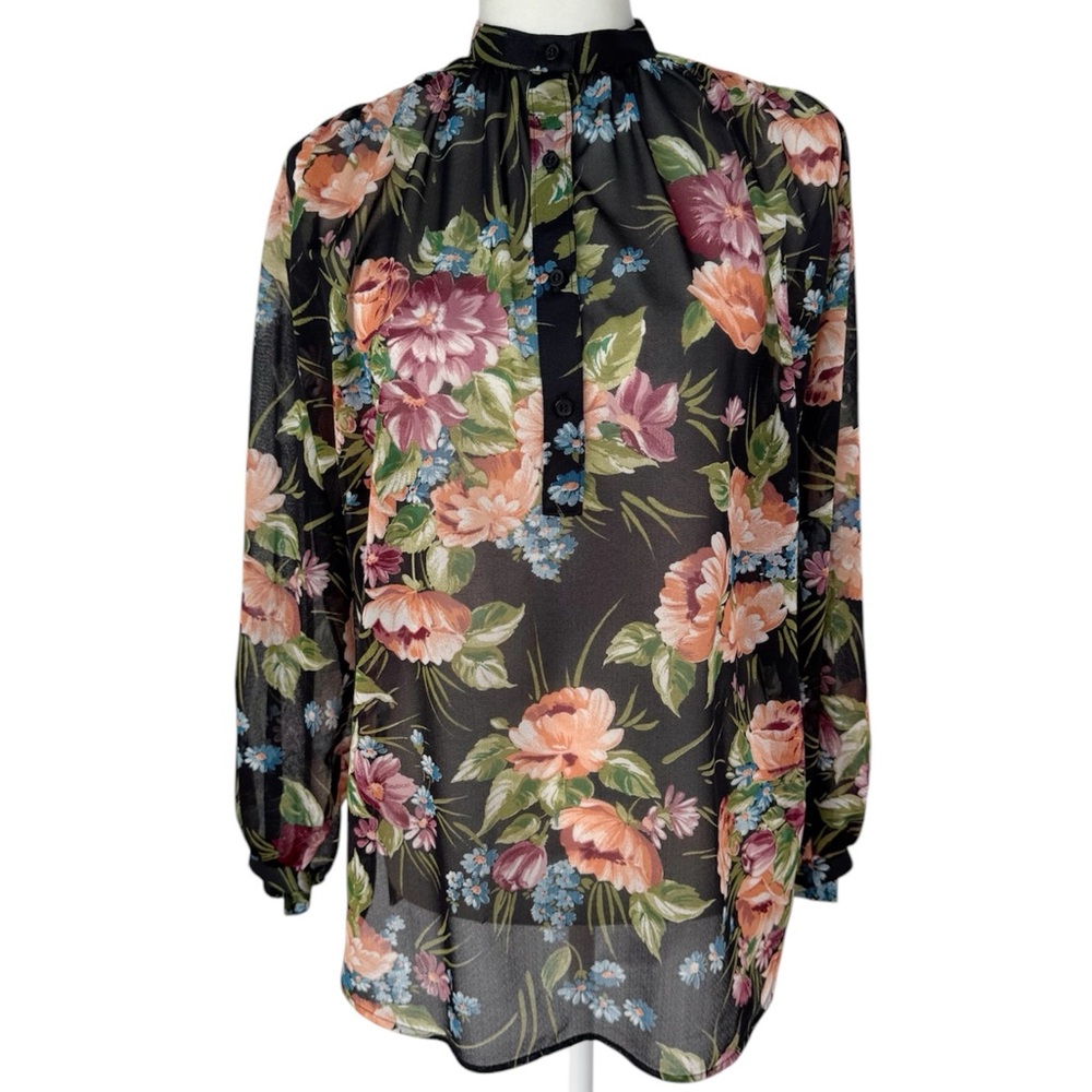 Elles Belles Vintage Sheer Blouse with Floral Print